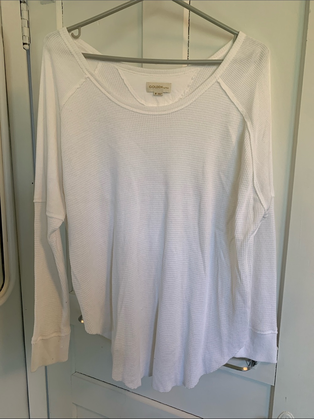 TNA Golden by TNA White Waffle Crew Neck Top